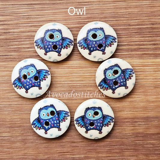 WILD ANIMALS / 15mm - 8 buttons / Wooden Buttons / Sewing Buttons