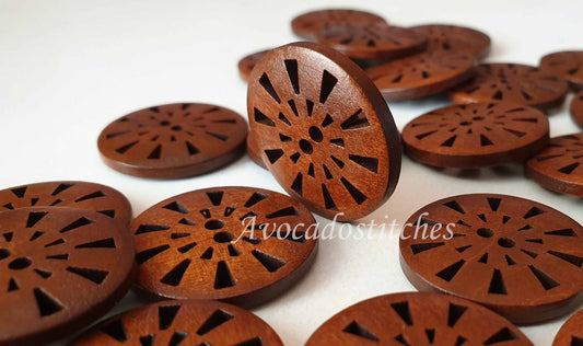WIND TURBINES MAROON BROWN / 25mm / Set of 6 buttons / Wooden Filigree Buttons / Sewing Buttons