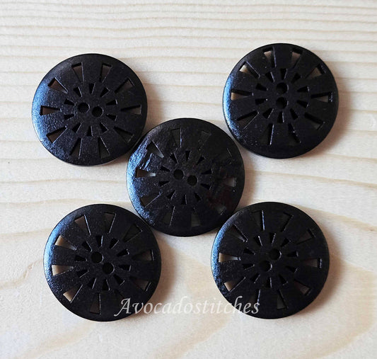 WIND TURBINES BLACK / 25mm / Set of 6 buttons / Wooden Filigree Buttons / Sewing Buttons