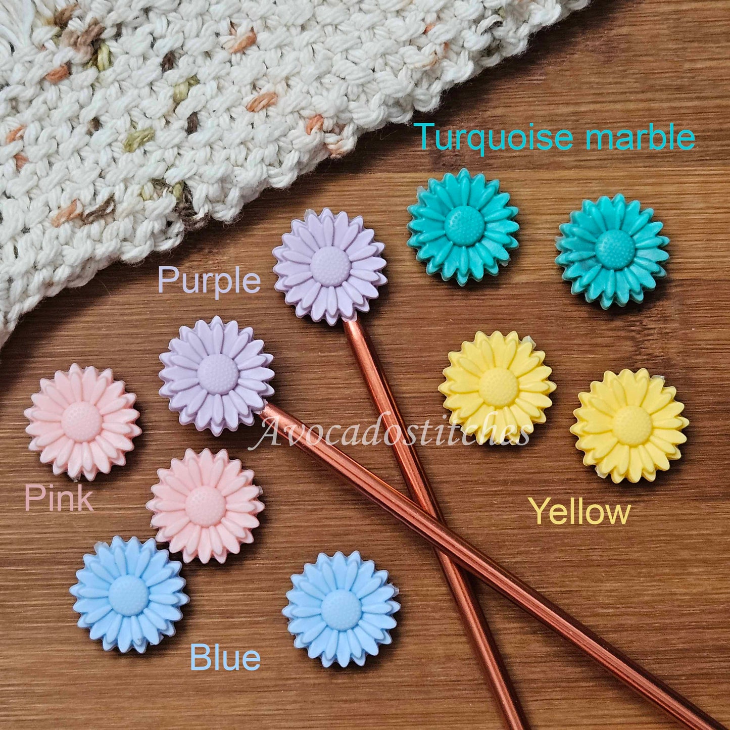 WILD DAISY Stitch Stoppers / 2 pieces / Knitting Needle Stoppers / Point Protection / Notions