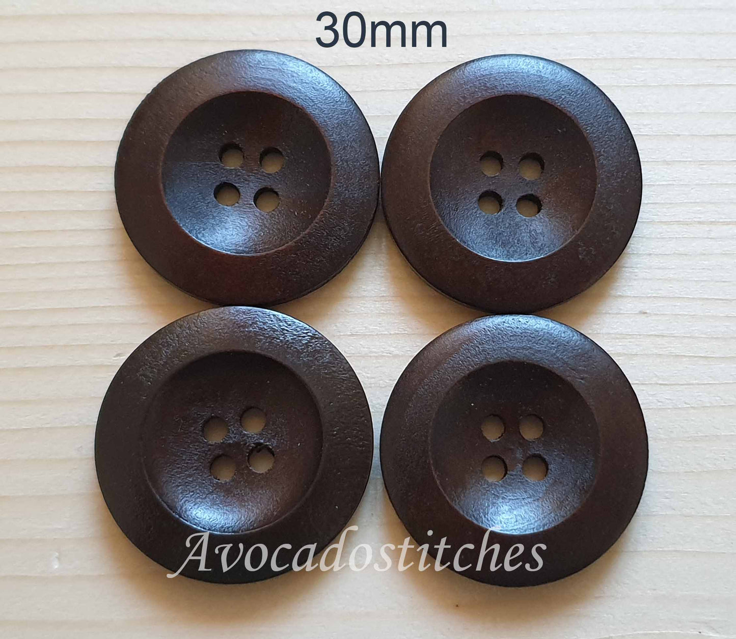 WEDGE EDGE Dark Brown / 30mm / Set of 6 buttons / Wooden Buttons / Sewing Buttons