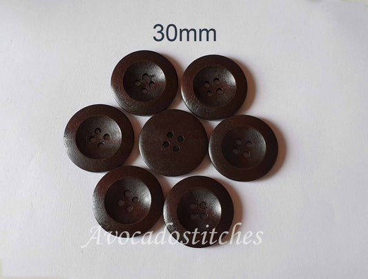 WEDGE EDGE Dark Brown / 30mm / Set of 6 buttons / Wooden Buttons / Sewing Buttons