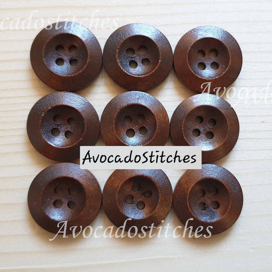 Clearance // WEDGE EDGE / Coffee Brown 4-Hole Wooden Buttons / 12.5-25mm