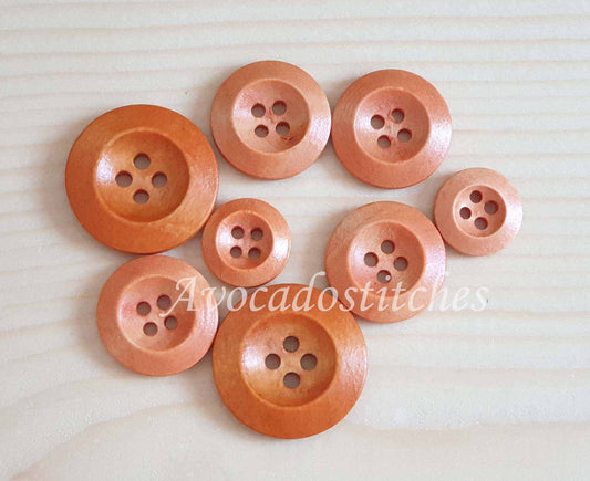 WEDGE EDGE PEACH Orange Brown / 15-25mm / Wooden Buttons / Sewing Buttons