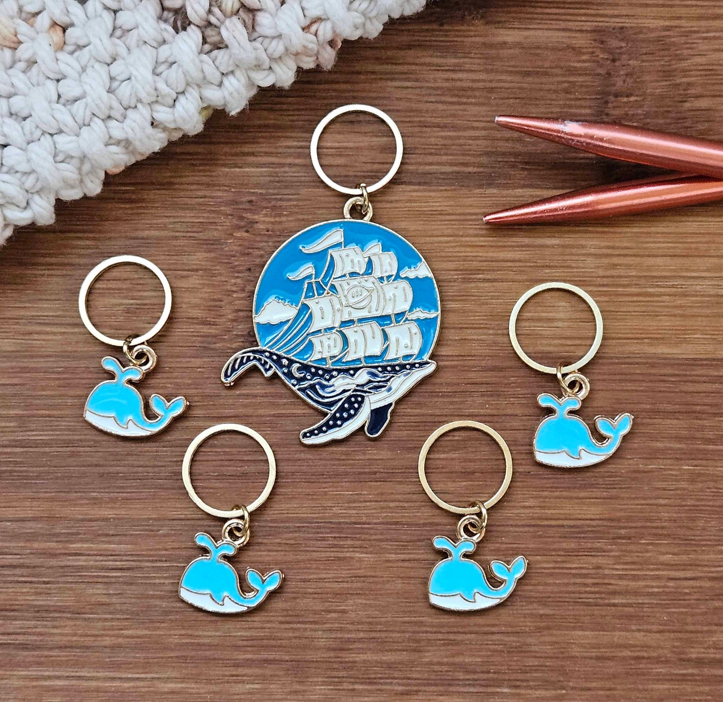 WHALE FAMILY - 5 pieces / Knitting Crochet Stitch Markers / Notions
