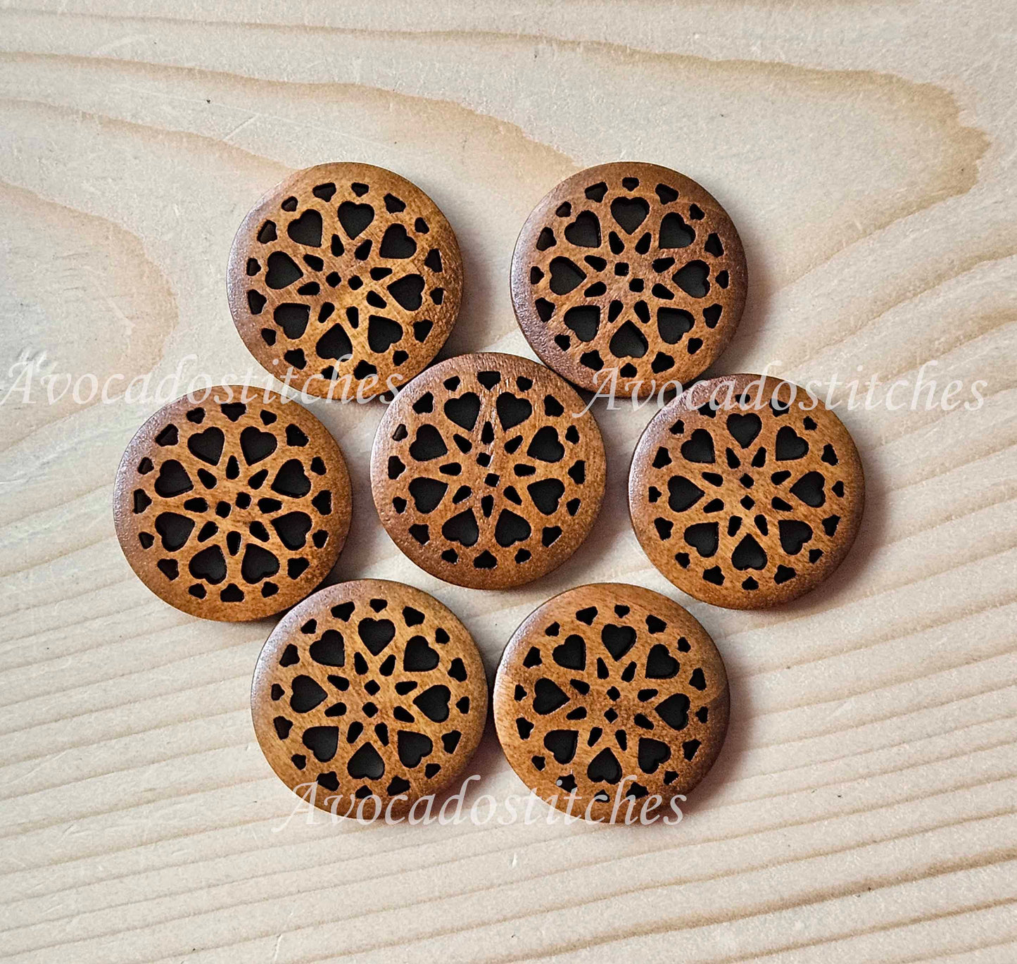 WHETU COFFEE BROWN / 25mm / Set of 6 buttons / Wooden Filigree Buttons / Sewing Buttons