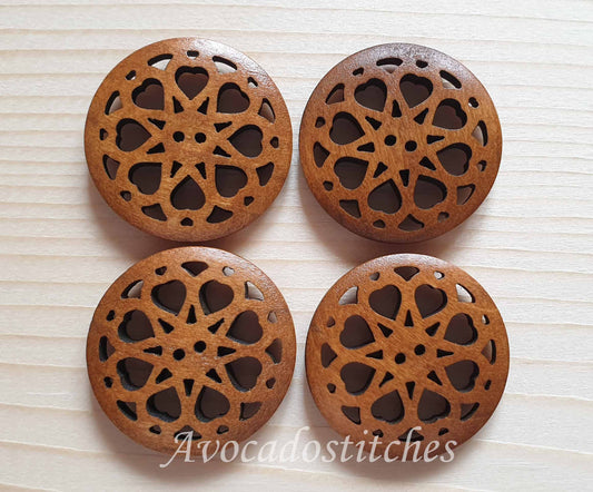 WHETU / Coffee Brown 2-Hole Wooden Buttons / 25mm (Set of 6)