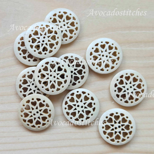 WHETU Beige / 20mm - 6 buttons / Wooden Filigree Buttons / Sewing Buttons (Convex)