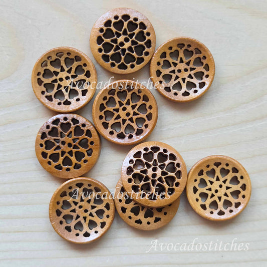 WHETU Brown / 20mm - 6 buttons / Wooden Filigree Buttons / Sewing Buttons (Concave)