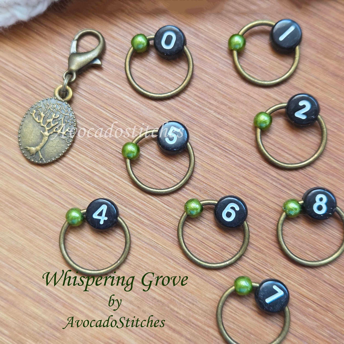 WHISPERING GROVE Progress Keepers / Numbered Stitch Markers Set / Row Counter / Knitting Stitch Markers / Notions