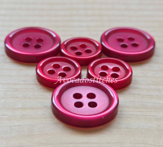 Clearance // WINE RED 4-Hole Resin Buttons — 11.5-15mm Shirt Buttons (Set of 20)