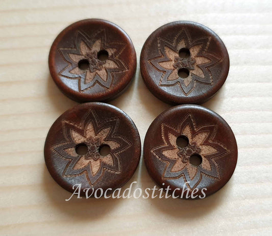 AvoDesigns MANDALA STARFLOWER / 20mm - 6 buttons / Wooden Buttons / Sewing Buttons