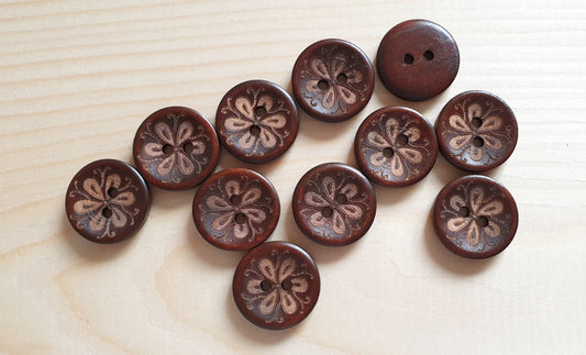 AvoDesigns SWIRLING DAISY / 20mm - 6 buttons / Wooden Buttons / Sewing Buttons