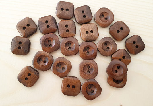 ROUND CORNERED 2-HOLE / 14.5mm - 6 buttons / Wooden Square Buttons / Brown Buttons / Sewing Buttons