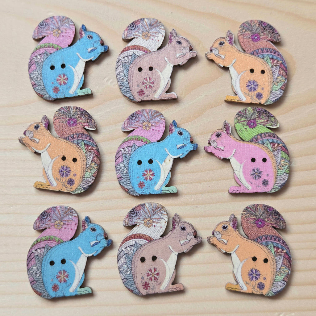 Clearance // Woodland Squirrel / Wooden Buttons (Set of 8)