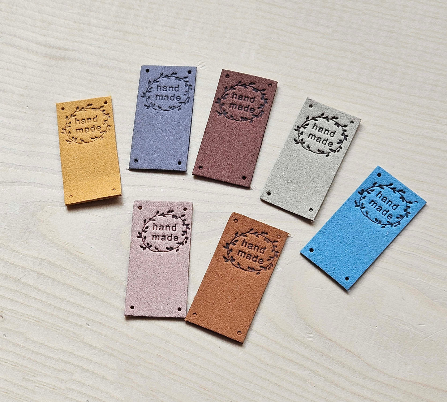 WREATH HANDMADE TAGS / Set of 5 / Handmade Labels / Faux Suede Labels / Faux Leather Labels / Garment Tags