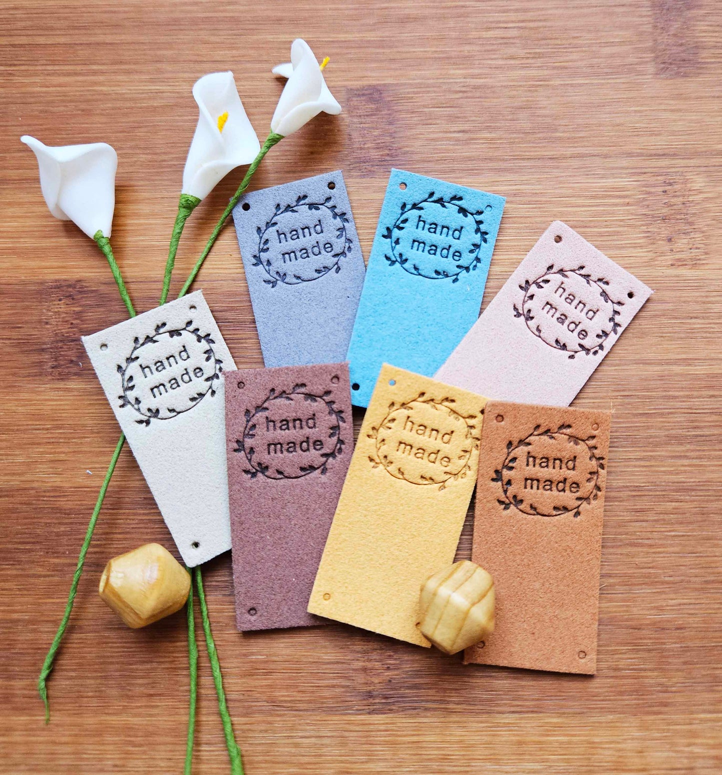 WREATH HANDMADE TAGS / Set of 5 / Handmade Labels / Faux Suede Labels / Faux Leather Labels / Garment Tags