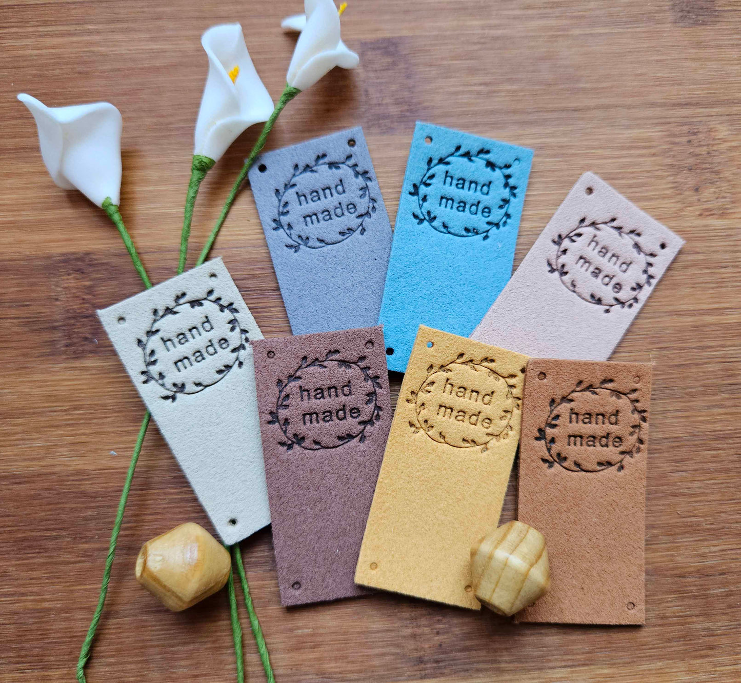WREATH HANDMADE TAGS / Set of 5 / Handmade Labels / Faux Suede Labels / Faux Leather Labels / Garment Tags