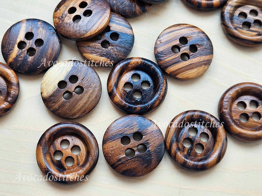 Made in Italy 4-Hole ZEBRANO WOOD Walnut Brown / 15mm 23mm / Wooden Buttons / Sewing Buttons