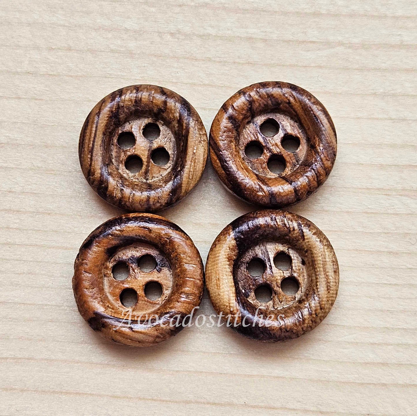 Made in Italy 4-Hole ZEBRANO WOOD Walnut Brown / 15mm 23mm / Wooden Buttons / Sewing Buttons