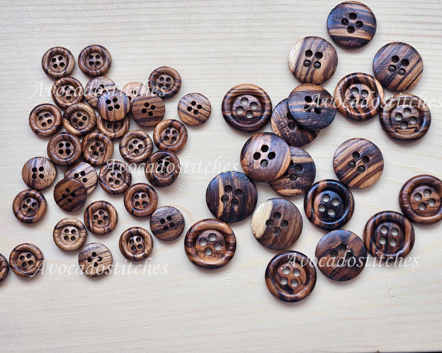 Made in Italy 4-Hole ZEBRANO WOOD Walnut Brown / 15mm 23mm / Wooden Buttons / Sewing Buttons