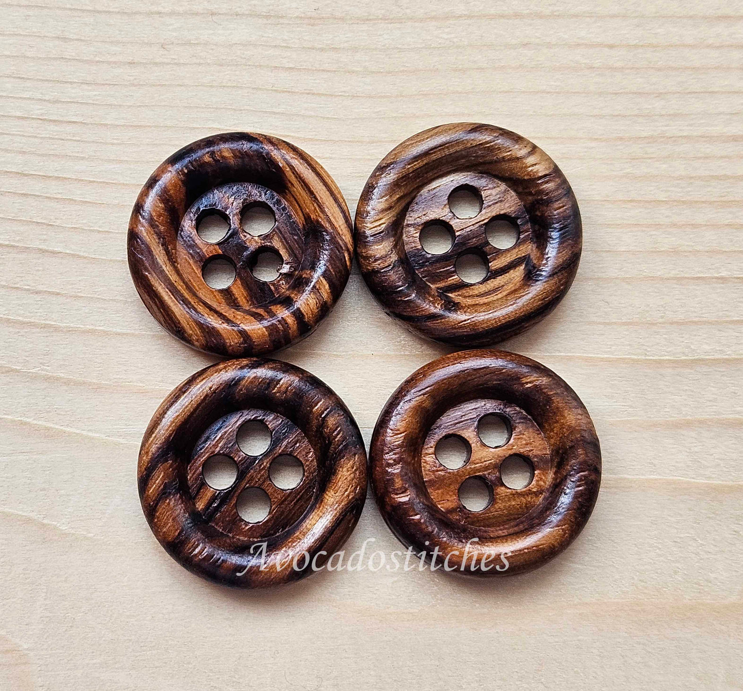 Made in Italy 4-Hole ZEBRANO WOOD Walnut Brown / 15mm 23mm / Wooden Buttons / Sewing Buttons