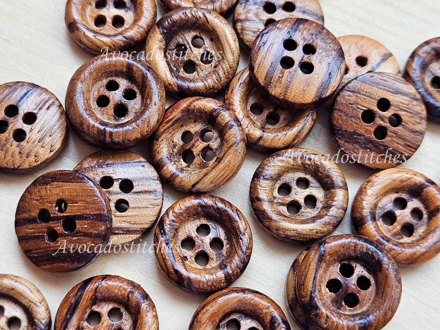 Made in Italy 4-Hole ZEBRANO WOOD Walnut Brown / 15mm 23mm / Wooden Buttons / Sewing Buttons
