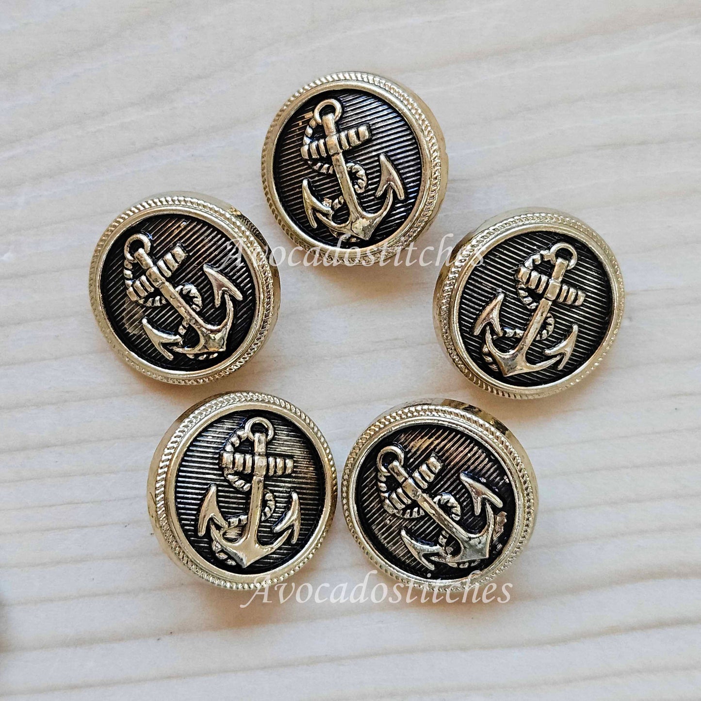 ANCHOR SHANK - Antique Golden / 20mm - 6 buttons / Metal Alloy Shank Buttons / Sewing Buttons
