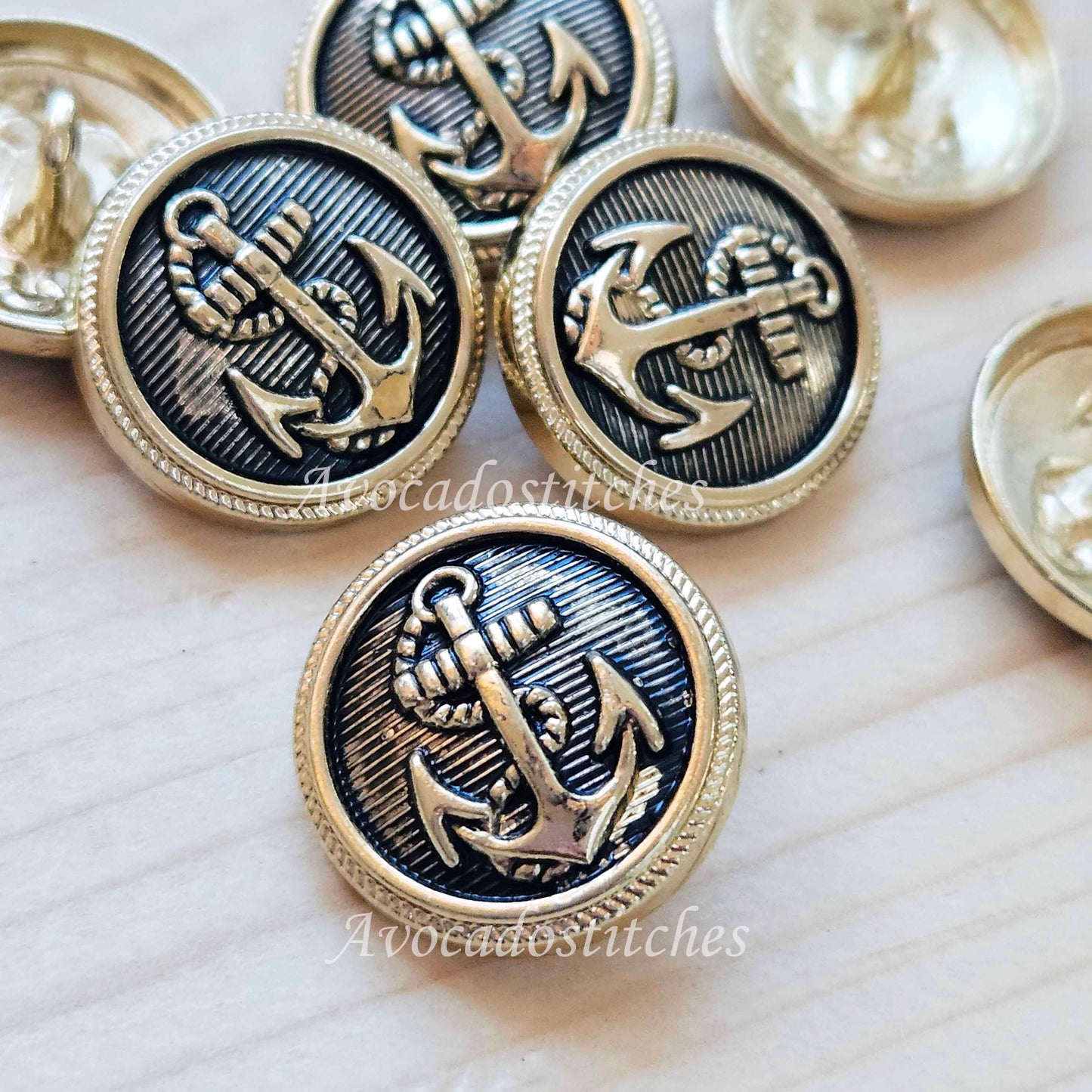 ANCHOR SHANK - Antique Golden / 20mm - 6 buttons / Metal Alloy Shank Buttons / Sewing Buttons