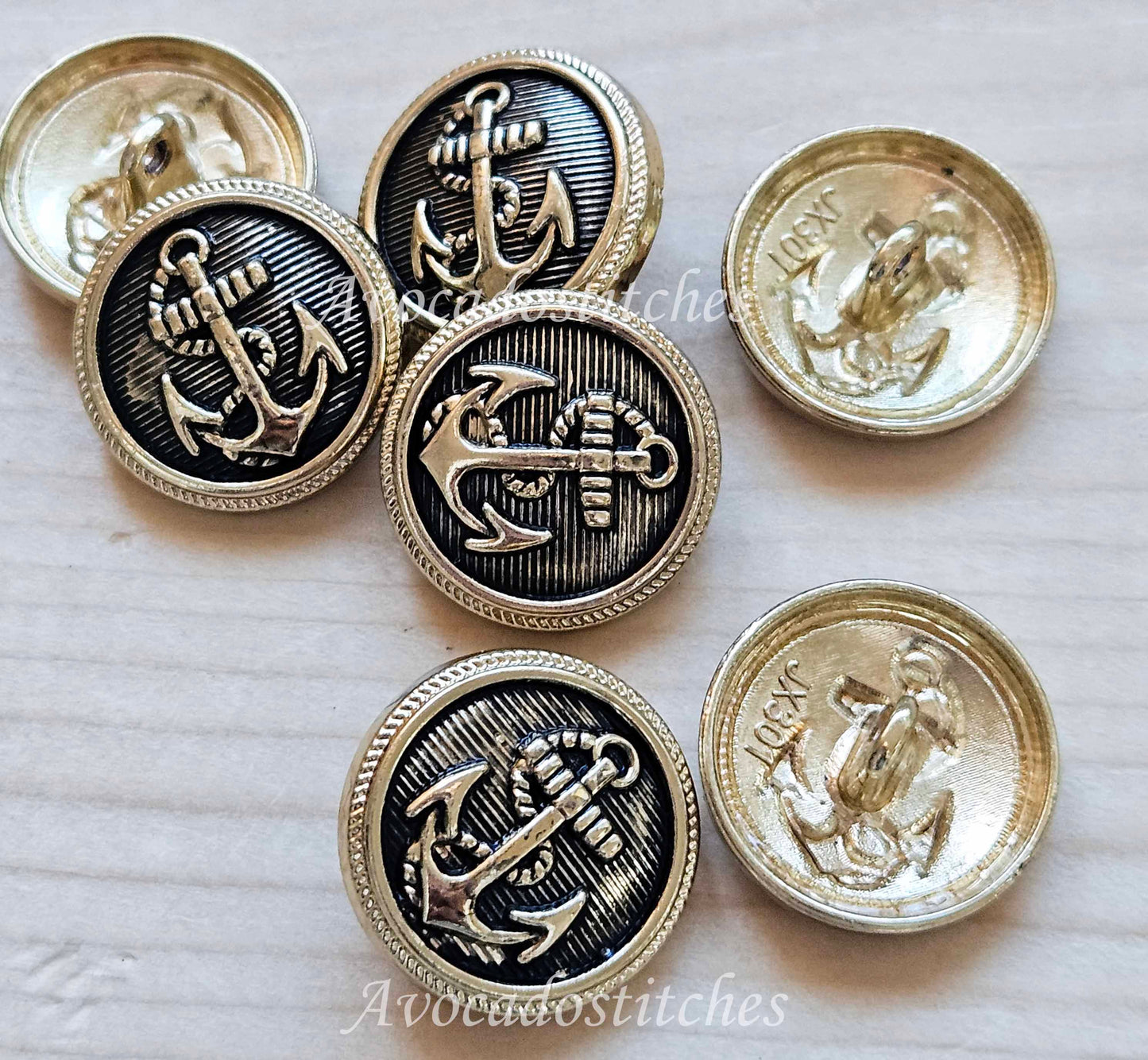 ANCHOR SHANK - Antique Golden / 20mm - 6 buttons / Metal Alloy Shank Buttons / Sewing Buttons