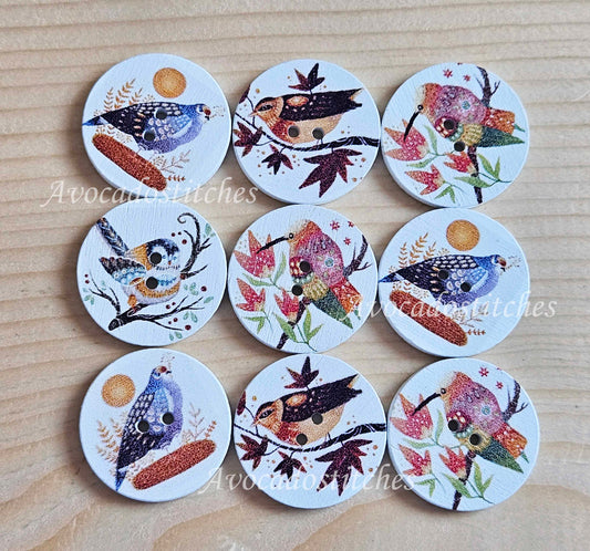 BIRDS / Wooden Buttons / 25mm (Set of 8)