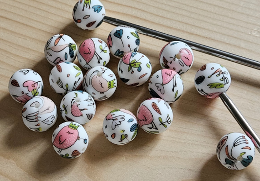 PASTEL BIRD & FLOWER Stitch Stoppers / 2 pieces / Knitting Needle Stoppers / Point Protection / Notions