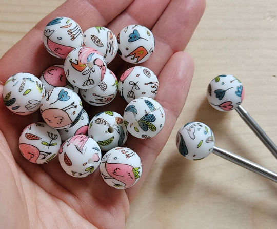 PASTEL BIRD & FLOWER Stitch Stoppers / 2 pieces / Knitting Needle Stoppers / Point Protection / Notions