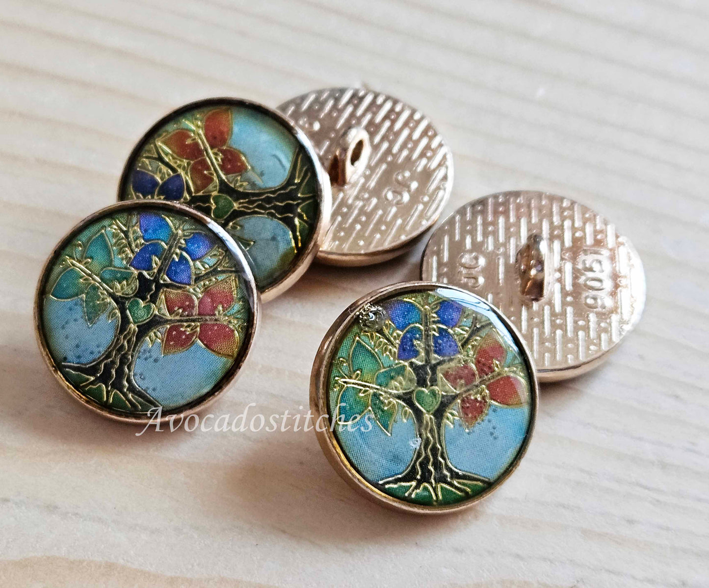 BOHO INDIAN TREE / 18mm - 4 buttons / Metal Shank Buttons / Sewing Buttons