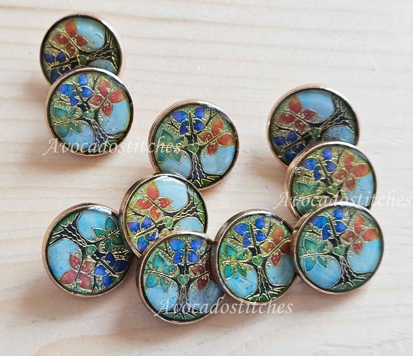 BOHO INDIAN TREE / 18mm - 4 buttons / Metal Shank Buttons / Sewing Buttons