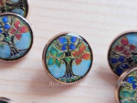 BOHO INDIAN TREE / 18mm - 4 buttons / Metal Shank Buttons / Sewing Buttons
