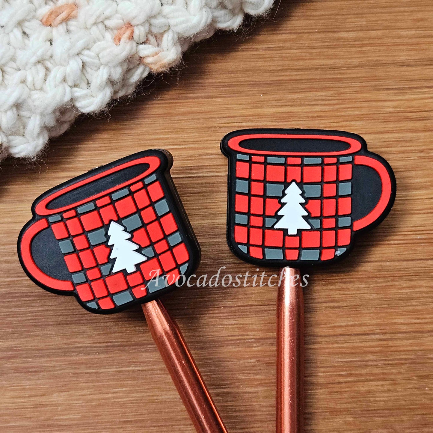 CHRISTMAS MUG Stitch Stoppers / 2 pieces / Knitting Needle Stoppers / Point Protection / Notions
