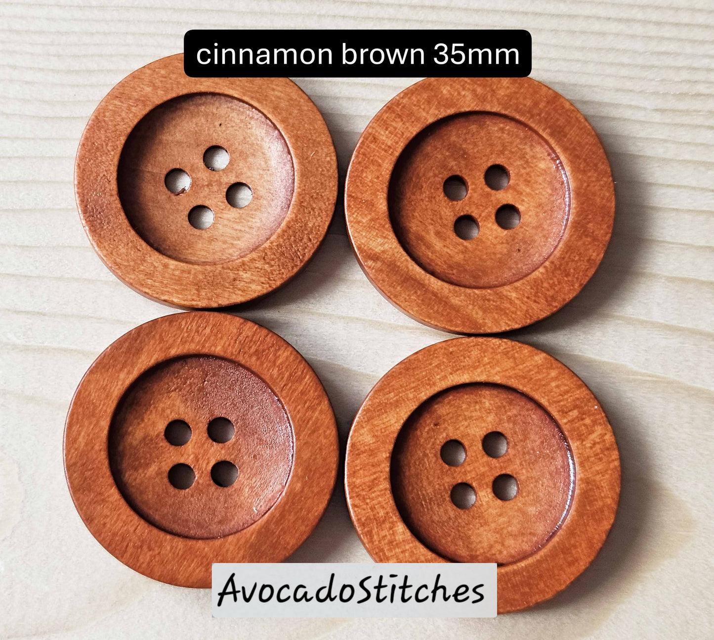 FLAT WIDE EDGE Brown / 30-35mm / Set of 4 buttons / Orange Brown / Wooden Buttons / Sewing Buttons