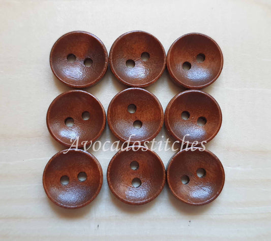 2-HOLE COFFEE BROWN Wooden Buttons / 9-38mm Natural Wood Sewing Buttons
