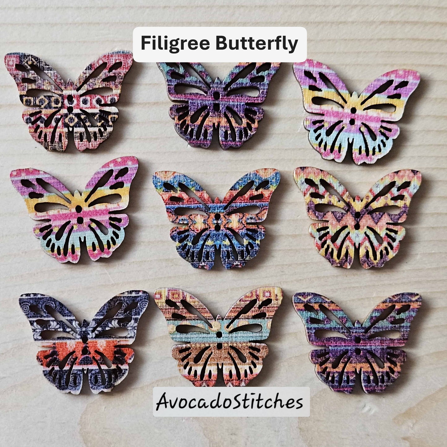 Clearance // FILIGREE BUTTERFLY / 8 buttons / Wooden Buttons / Sewing Buttons