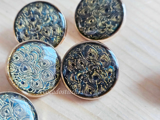 GOLDEN PEACOCK / 18mm - 4 buttons / Metal Shank Buttons / Sewing Buttons