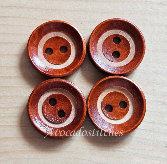 HALO / Maroon Brown 2-Hole Wooden Buttons / 18mm (Set of 6)