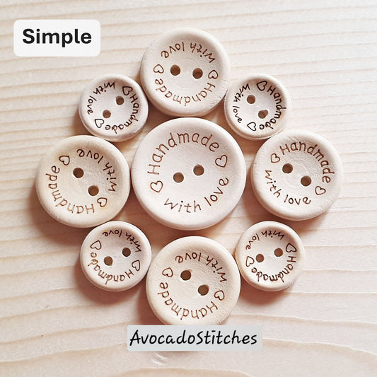 HANDMADE with Love / 15-25mm / Unvarnished Wooden Buttons / Sewing Buttons
