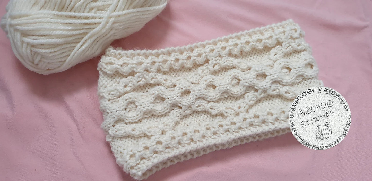 METTE HEADBAND / Wool Blend Ear Warmer/ Embossed Cable Pattern / Handmade in Canada