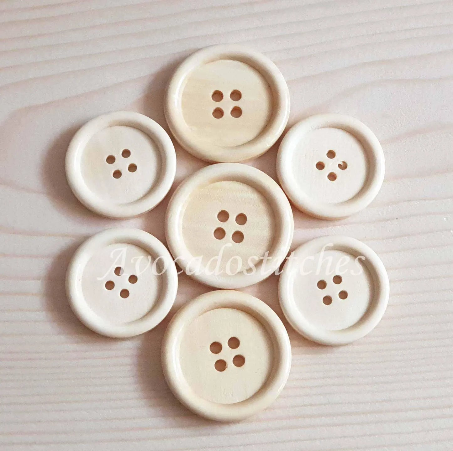4-HOLE BEIGE Cream / 10-35mm / Wooden Buttons / Sewing Buttons