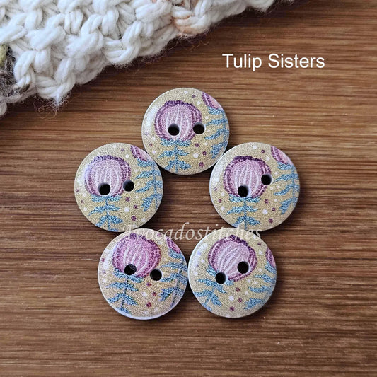 FLORAL GARDEN / Wooden Buttons / 15mm (Set of 6)