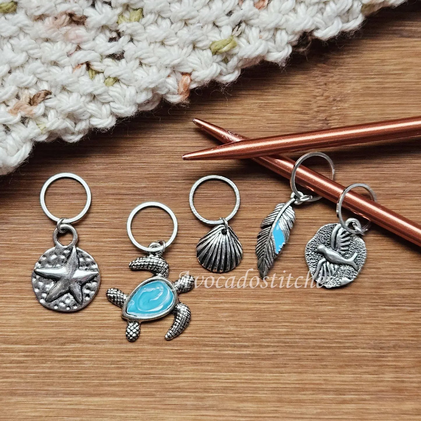 TIDAL TRINKETS - 5 pieces / Knitting Crochet Stitch Markers / Notions