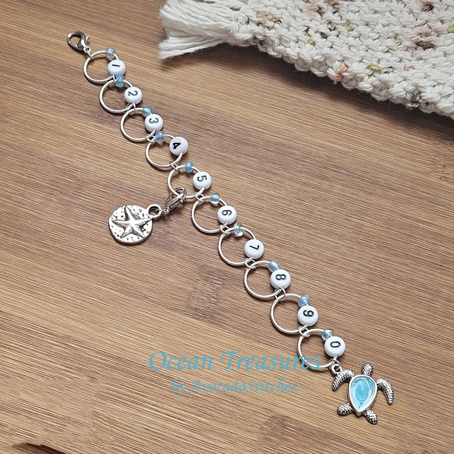 OCEAN TREASURES Progress Keeper Chain / Numbered Stitch Markers Chain / Row Counter Chain / Knitting Stitch Markers / Notions