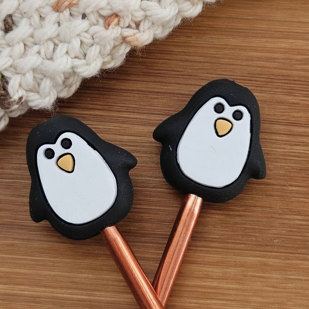 Clearance // PENGUIN STITCH STOPPERS / Knitting Needle Toppers / Set of 2 / Notions