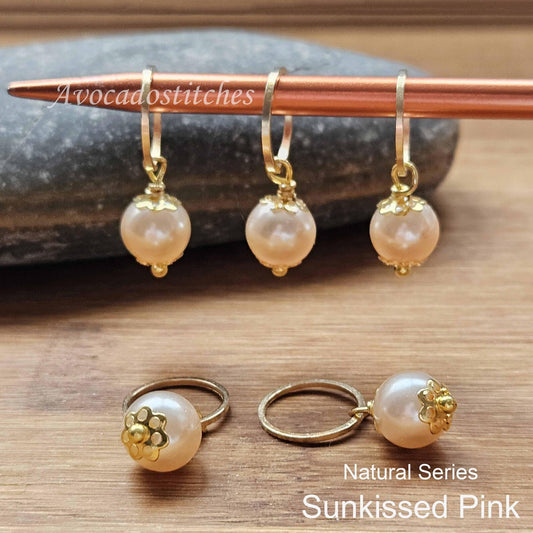 SUNKISSED PINK (Glass Stones) - 5 pieces / Knitting Crochet Stitch Markers / Notions
